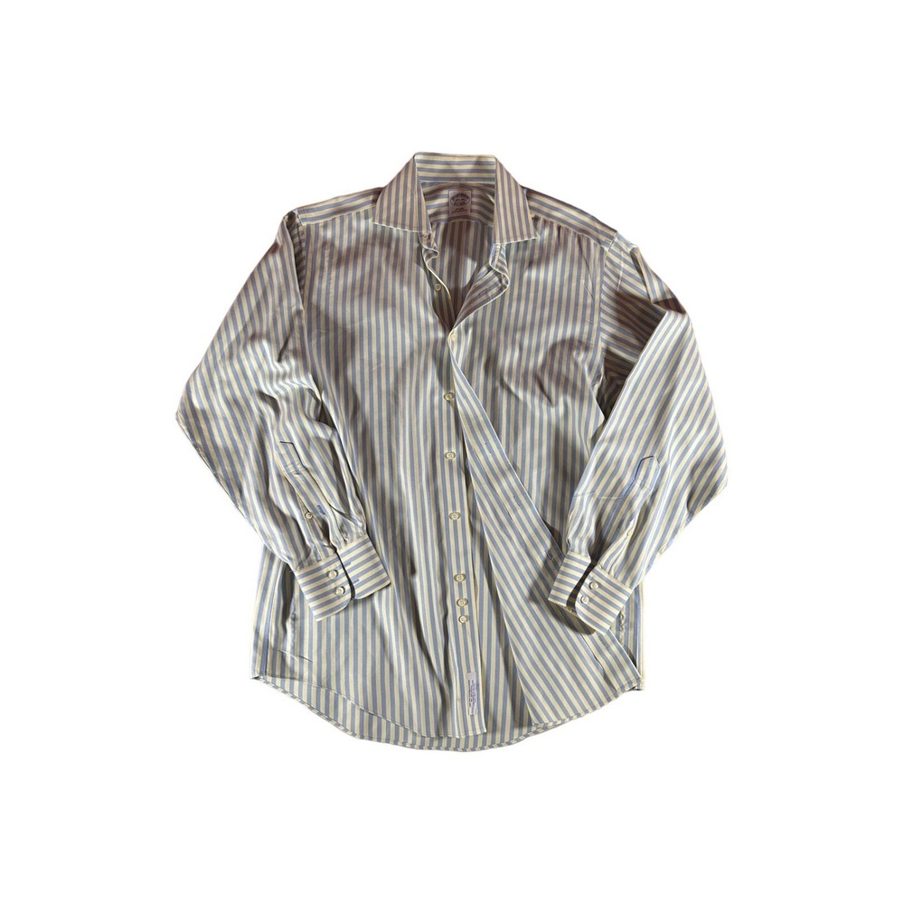 Brooks Brothers Dress Shirt Adult Medium Yellow Blue Long Sleeve Striped Men's